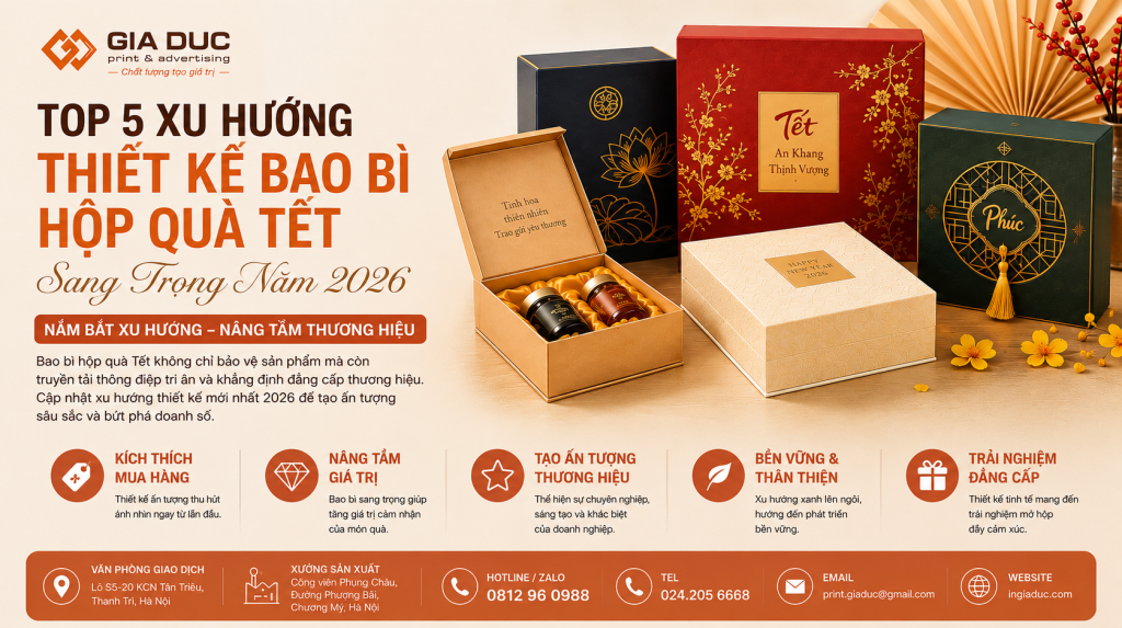 Top 5 Xu Hướng Thiết Kế Bao Bì Hộp Quà Tết Sang Trọng Năm 2026