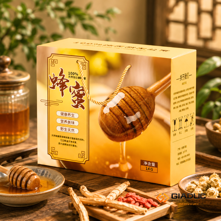 in hộp cứng đựng mật ong