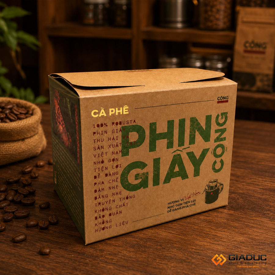 in hộp giấy đựng cà phê