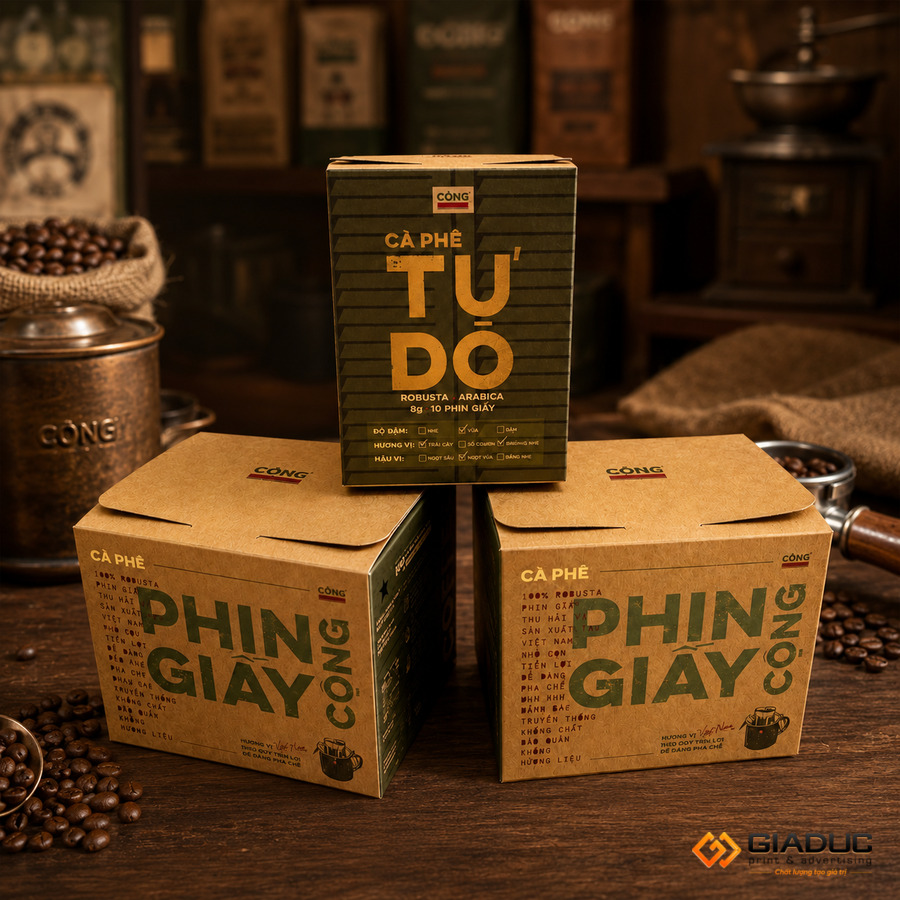 in hộp giấy đựng cà phê
