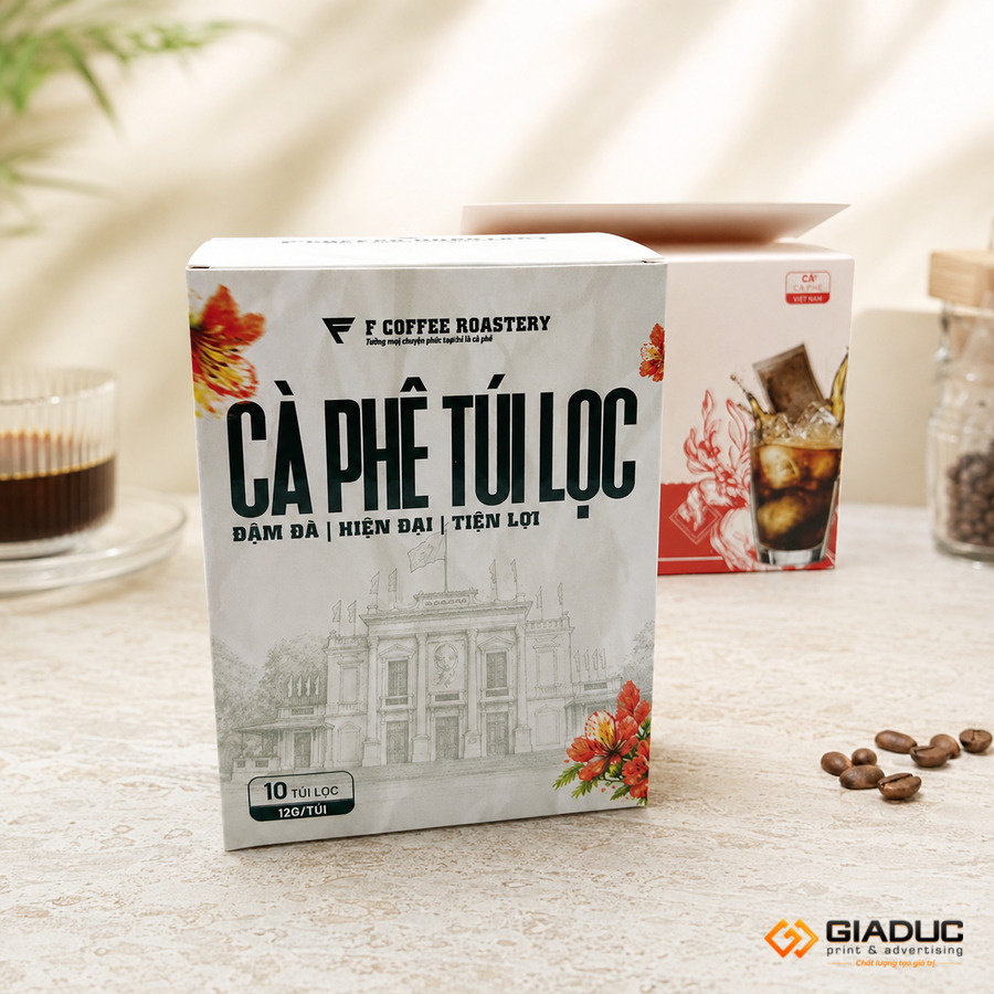in hộp giấy đựng cà phê