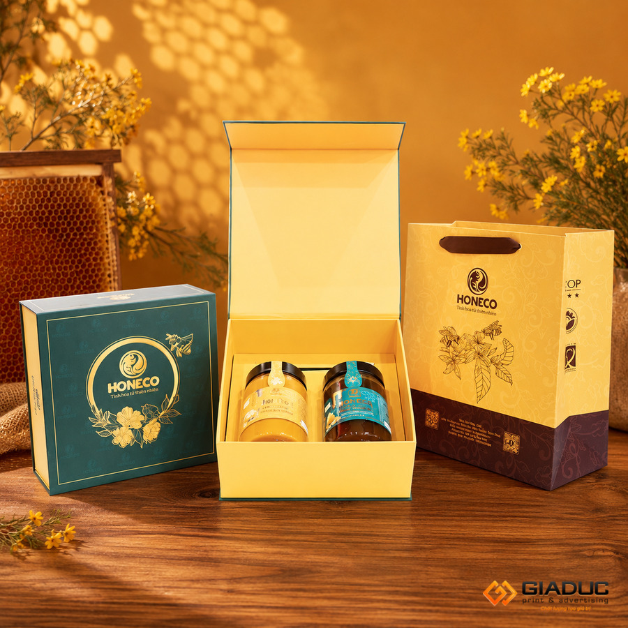 in hộp giấy đựng mật ong