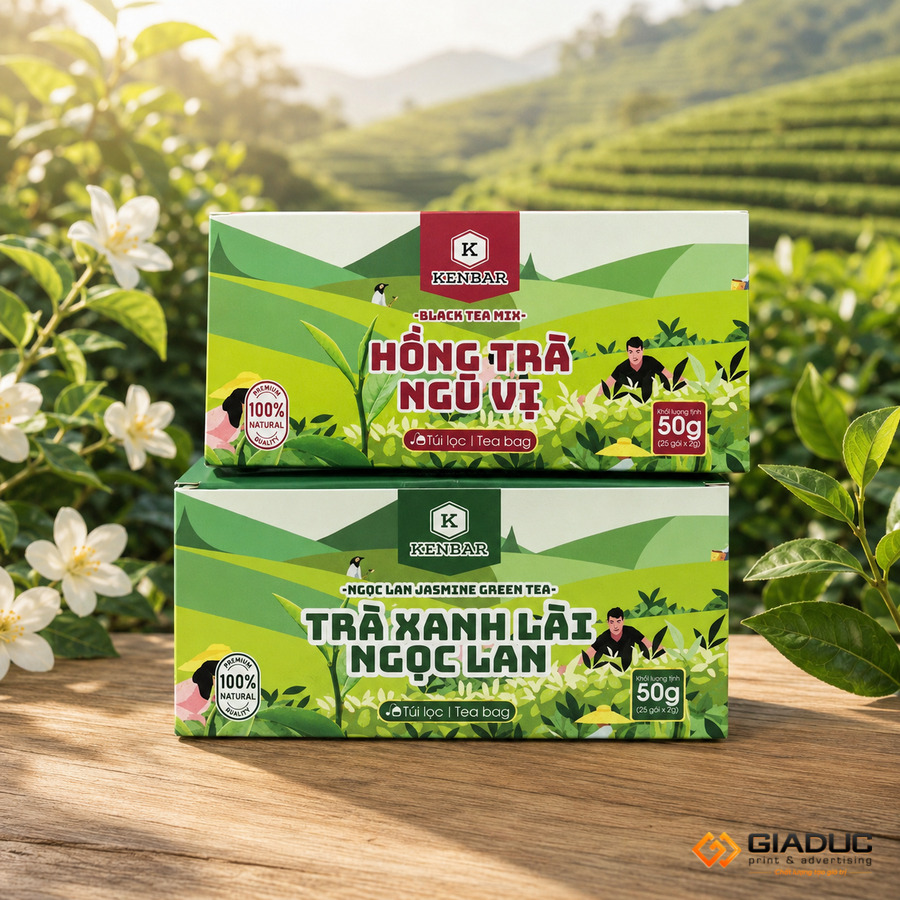 in hộp giấy đựng trà