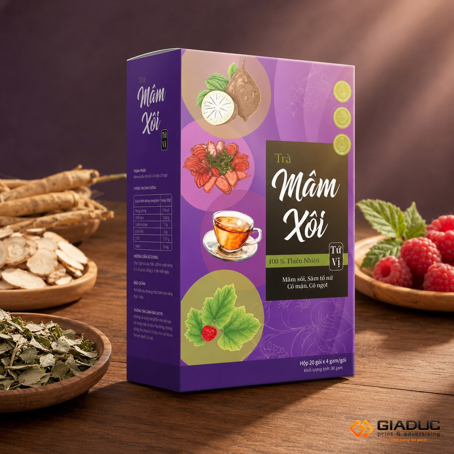 in hộp giấy đựng trà mâm xôi