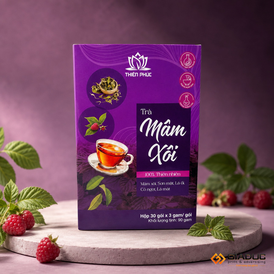 in hộp giấy đựng trà mâm xôi