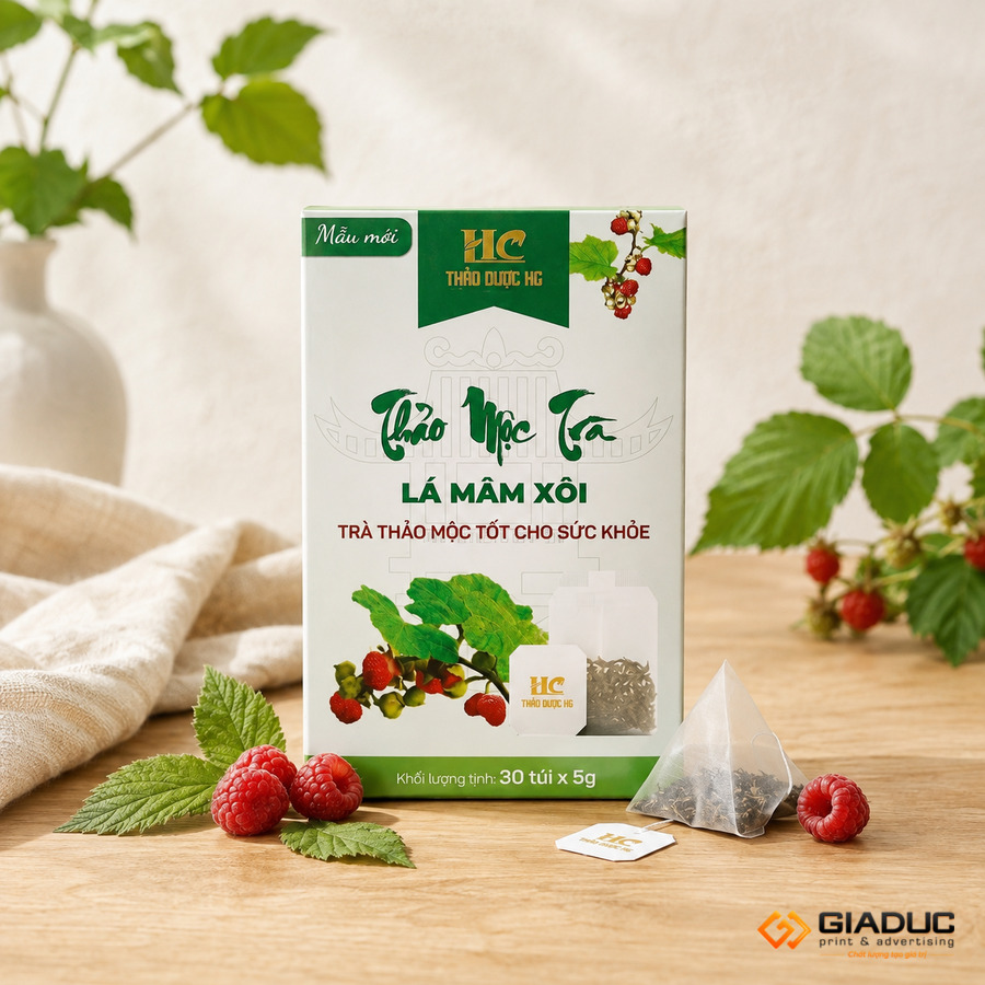 in hộp giấy đựng trà mâm xôi